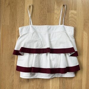 Tory Burch Sage Top in white with maroon trim Size 6